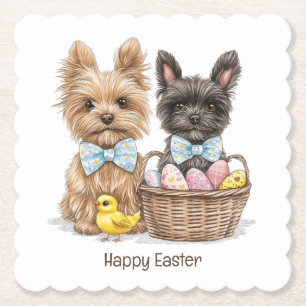 Happy Easter Yorkshire Terrier Dogs Paper Coaster