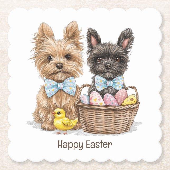 Happy Easter Yorkshire Terrier Dogs Paper Coaster (Front)