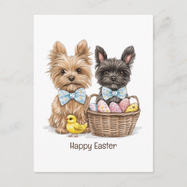 Happy Easter Yorkshire Terrier Dogs Postcard (Front)