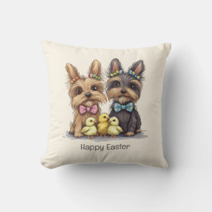 Happy Easter Yorkshire Terrier Dogs Throw Pillow