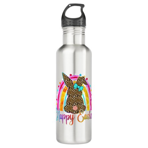 Happy Easterleopard Bunny Easter Rainbow Stainless Steel Water Bottle