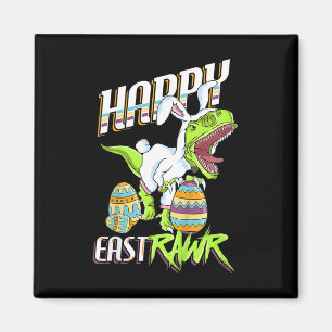Happy Eastrawr Cute Trex Dinosaur Easter Bunny Egg Magnet