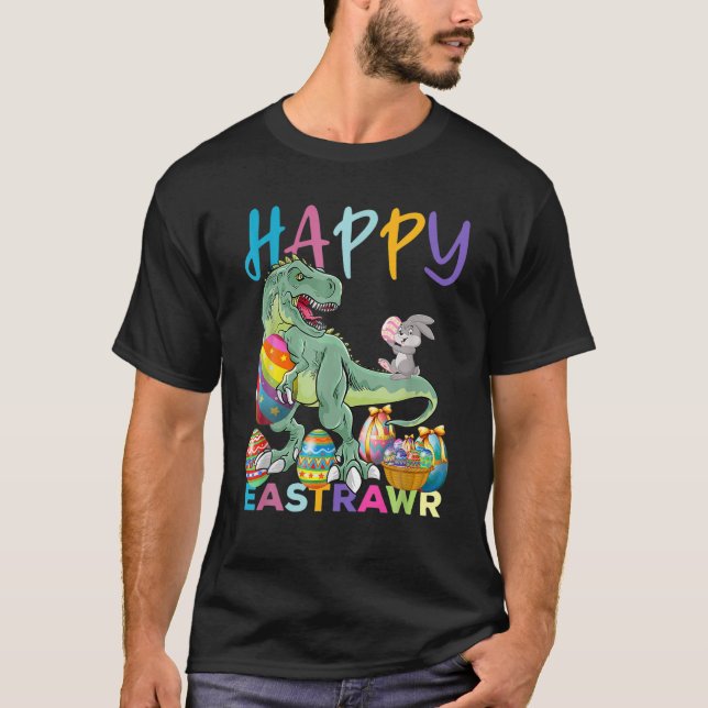 Happy Eastrawr Cute Trex Dinosaur Easter Bunny Egg T-Shirt (Front)