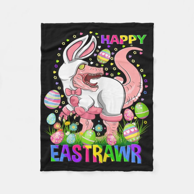 Happy Eastrawr Funny T Rex Easter Day Dinosaur  Fleece Blanket (Front)