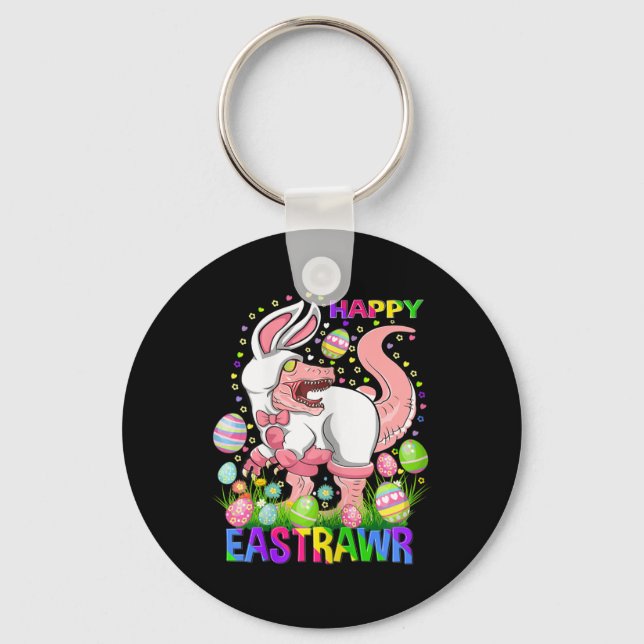 Happy Eastrawr Funny T Rex Easter Day Dinosaur  Keychain (Front)