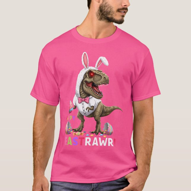 Happy Eastrawr T Rex Dinosaur Easter Bunny Candy E T-Shirt (Front)