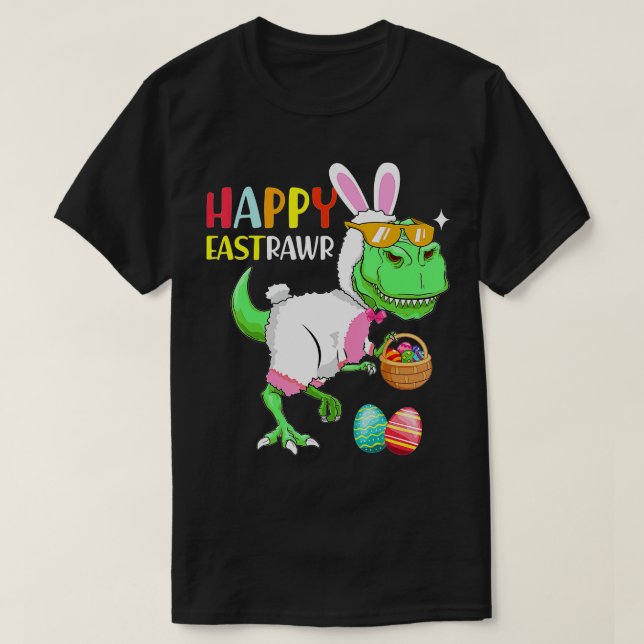 Happy Eastrawr T Rex Dinosaur Easter Bunny Ears Eg T-Shirt (Design Front)