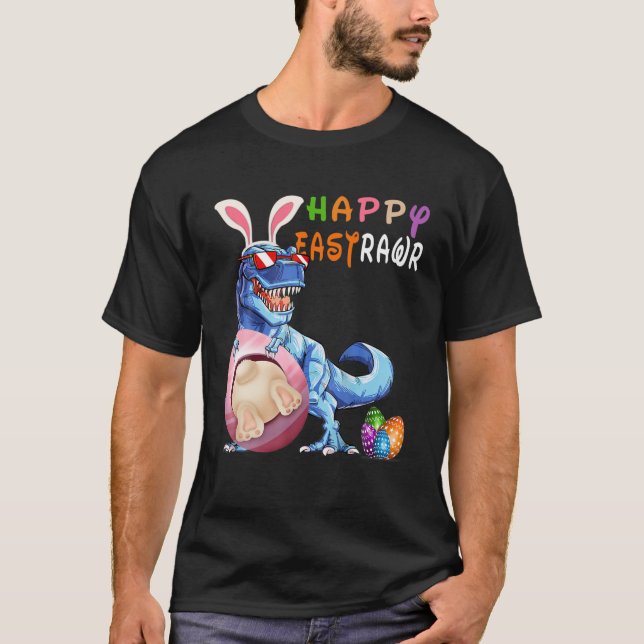 Happy Eastrawr T Rex Dinosaur Easter Bunny Egg Cos T-Shirt (Front)