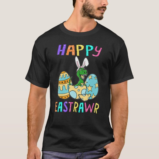 Happy Eastrawr T Rex Dinosaur Easter Bunny Egg Cos T-Shirt (Front)