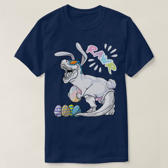 Happy Eastrawr T Rex Dinosaur Easter Bunny Egg Cos T-Shirt (Design Front)