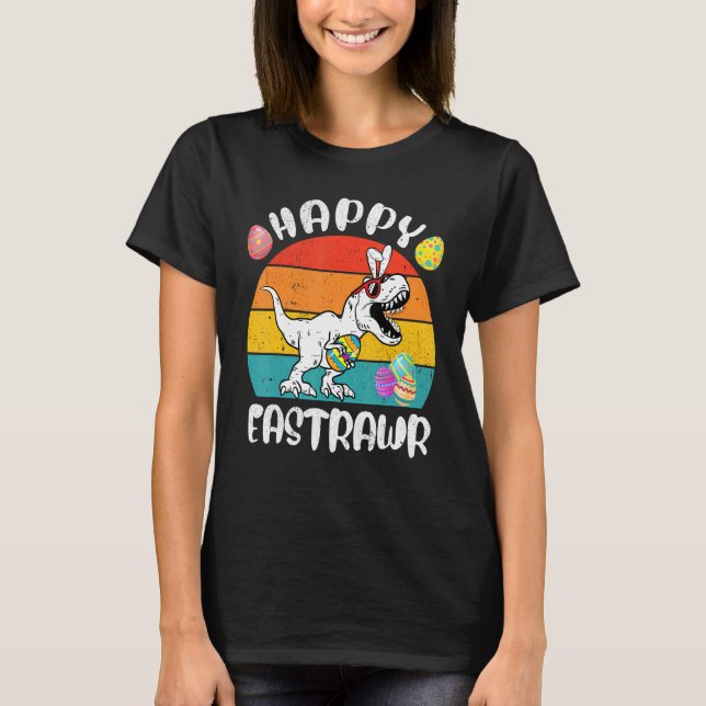 Happy Eastrawr T Rex Dinosaur Easter Bunny Egg Cos T-Shirt (Front)