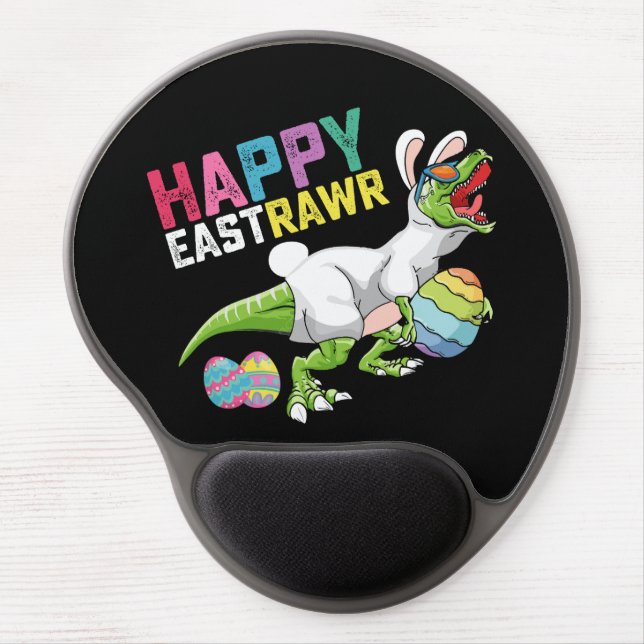 Happy Eastrawr T Rex Dinosaur Easter Bunny Egg Gel Mouse Pad (Front)