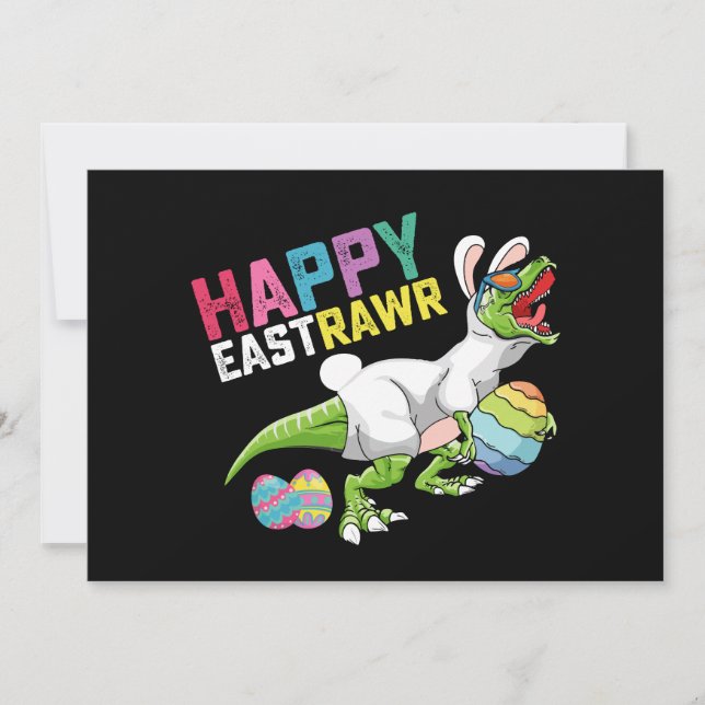 Happy Eastrawr T Rex Dinosaur Easter Bunny Egg Invitation (Front)