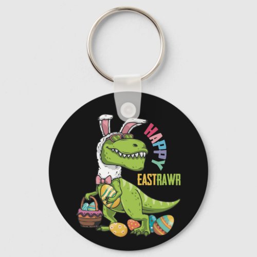 Happy Eastrawr T Rex Dinosaur Easter Bunny Egg Keychain