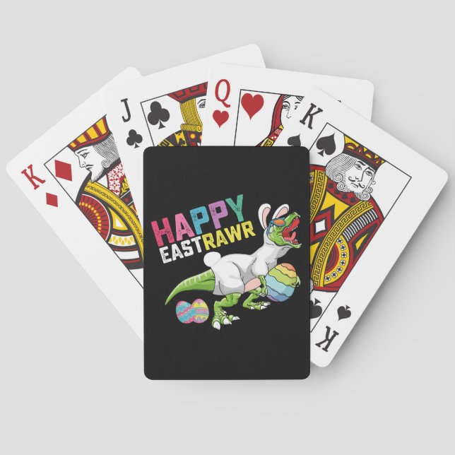 Happy Eastrawr T Rex Dinosaur Easter Bunny Egg Poker Cards (Back)