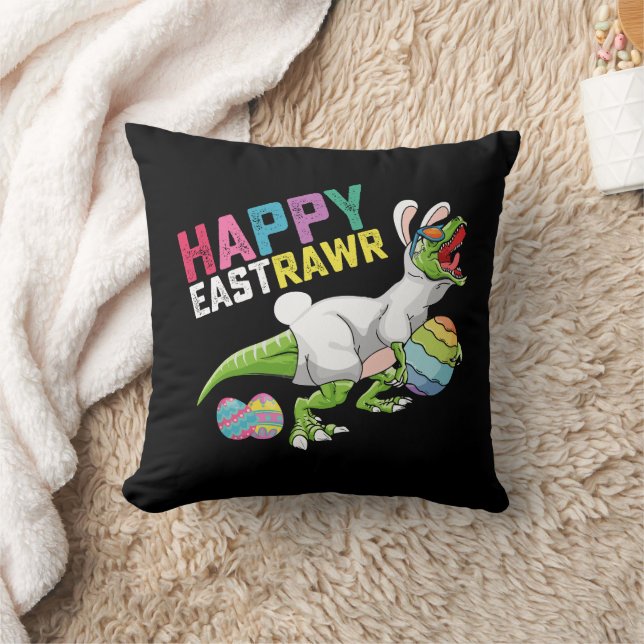 Happy Eastrawr T Rex Dinosaur Easter Bunny Egg Throw Pillow (Blanket)