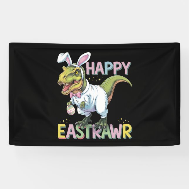 Happy Eastrawr T Rex Easter Dinosaur Bunny Egg Banner (Horizontal)