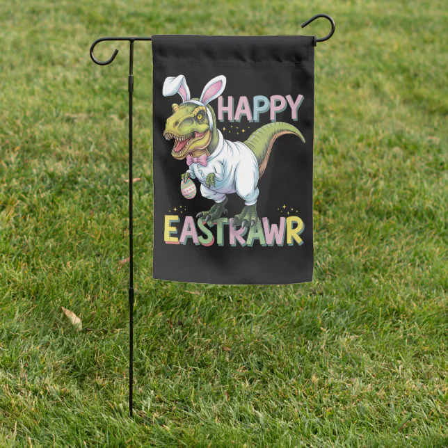 Happy Eastrawr T Rex Easter Dinosaur Bunny Egg Garden Flag
