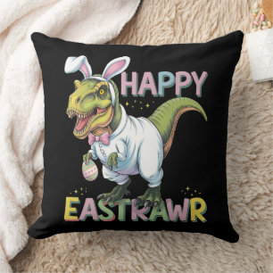 Happy Eastrawr T Rex Easter Dinosaur Bunny Egg Throw Pillow