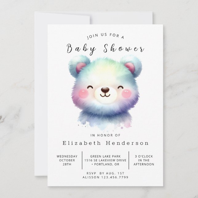 Happy Editable Bear Baby Shower Invitation (Front)