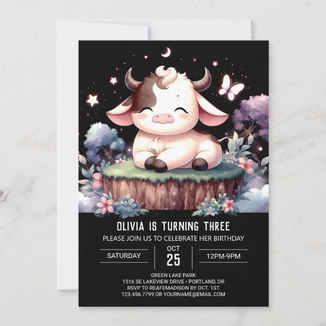 Happy Editable Cow Birthday Invitation (Front)