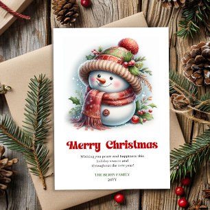 Happy editable funny snowman red green gold card