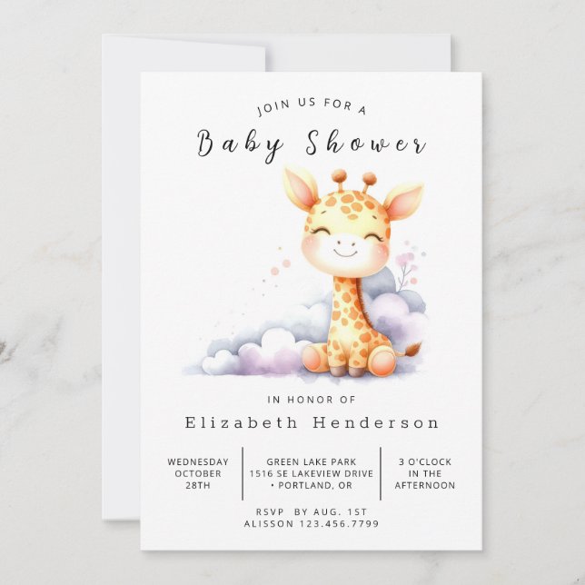 Happy Editable Giraffe Baby Shower Invitation (Front)