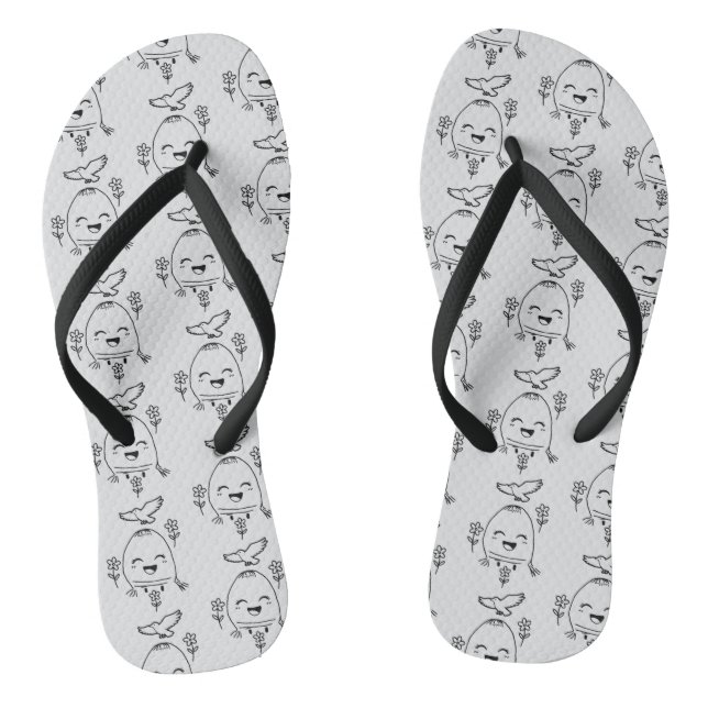 Happy Egg with Bird and Flowers Flip Flops (Footbed)