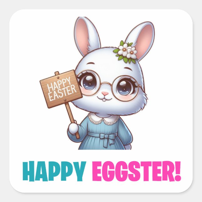 Happy Eggster - Funny Flowers Square Sticker (Front)