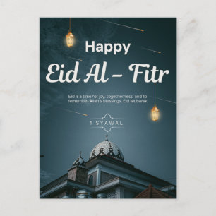 Happy Eid Al Fitr Mosque Lantern Night Art Holiday Postcard