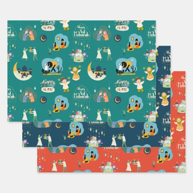 Happy Eid Al-Fitr Mubarak Wrapping Paper Sheets (Set)