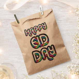 Happy Eid Day Greeting Rainbow Colors Typography Favor Bag