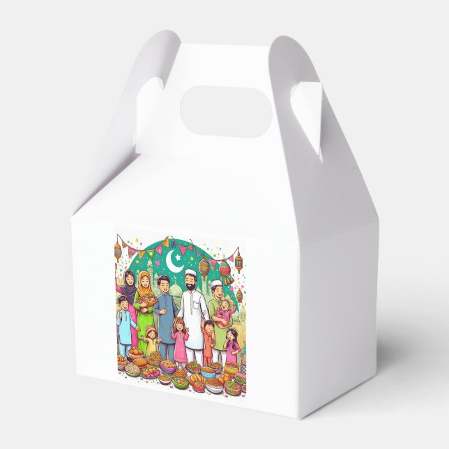 Happy Eid Family Funny Celebrating Design Favor Boxes (Front Side)