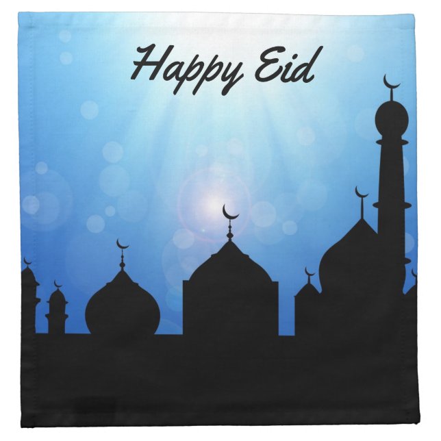 Happy Eid Mosque with Sunrays - Cloth Napkin (Front)
