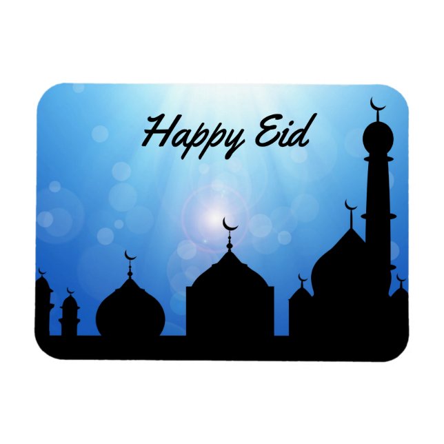 Happy Eid Mosque with Sunrays - Flexible Magnet (Horizontal)