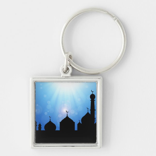 Happy Eid Mosque with Sunrays Keychain (Front)