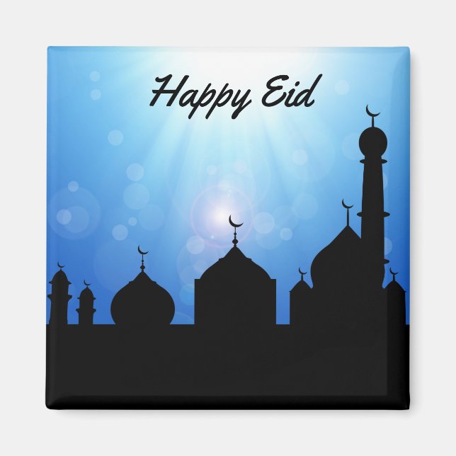 Happy Eid Mosque with Sunrays - Magnet (Front)