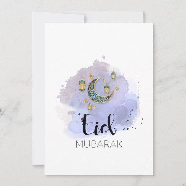 Happy Eid Mubarak Blue Blush Card (Front)