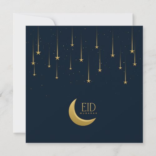 Happy Eid Mubarak Crescent Star Gold Blue  Holiday Card