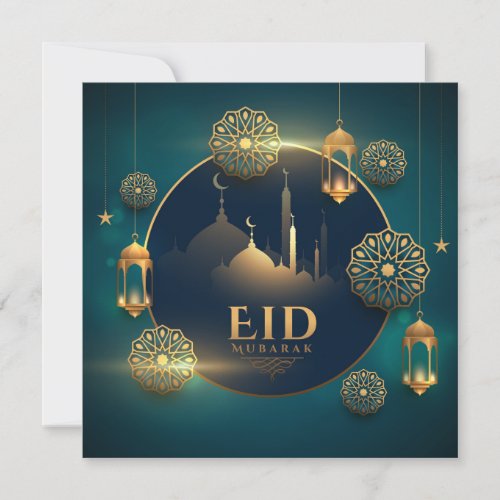 Happy Eid Mubarak Crescent Stars Islamic Lantern  Holiday Card