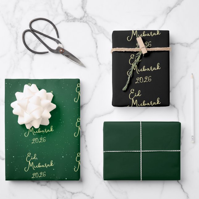 Happy Eid Mubarak Green Elegant  wrapping Paper  (Front)