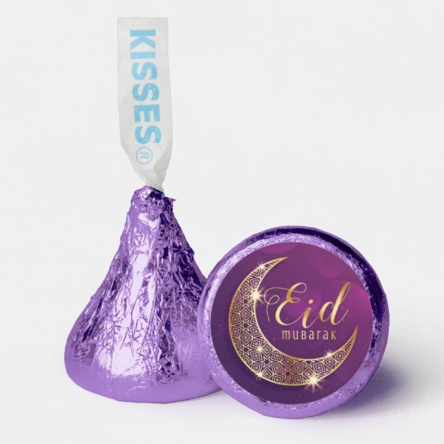 Happy Eid Mubarak Purple and Golden Crescent Hershey®'s Kisses® (Front)