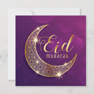 Happy Eid Mubarak Purple and Golden Crescent Holiday Card