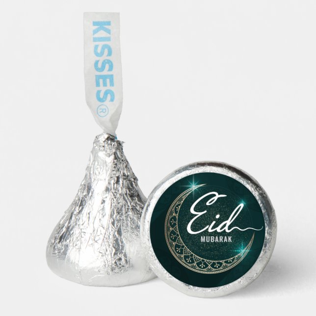 Happy Eid Mubarak Shinning Crescent Green White  Hershey®'s Kisses® (Front)