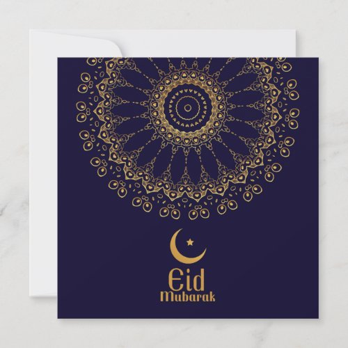 Happy Eid Mubarak Stars Crescent Gold Blue  Holiday Card