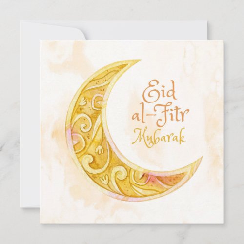 Happy Eid Mubarak Watercolor Pattern Cresent Holiday Card