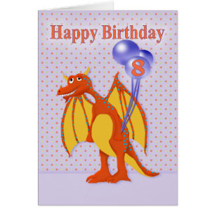Happy Eight Birthday, Cute Cartoon Dragon Cards