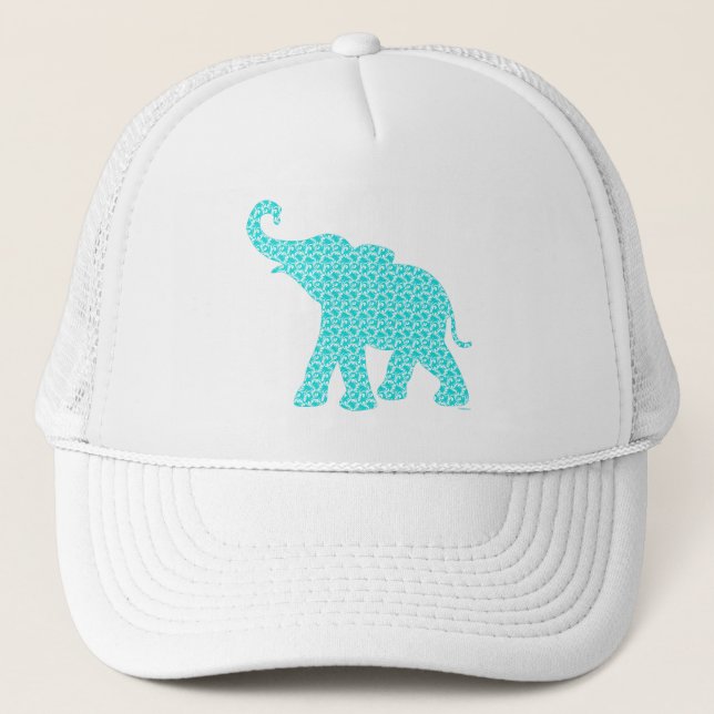 Happy Elephant-Art Green Pattern Modern Trucker Hat (Front)