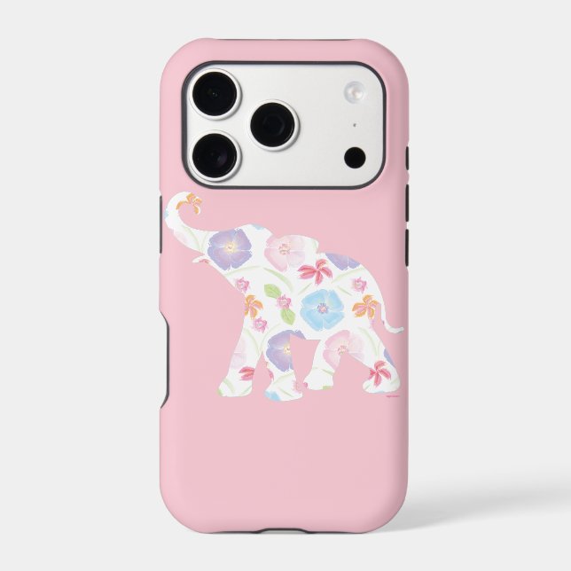 Happy Elephant Art Pattern Flower Cute Unique Pink Iphone Case (Back)