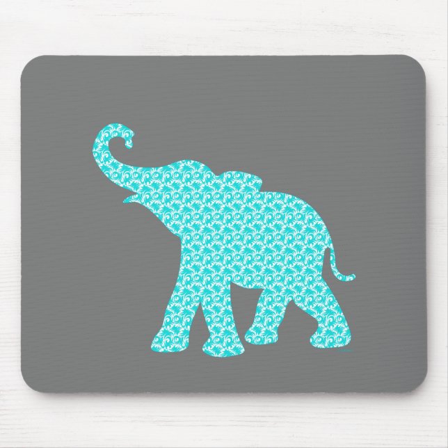 Happy Elephant Art Turquoise Pattern Modern Mouse Pad (Front)